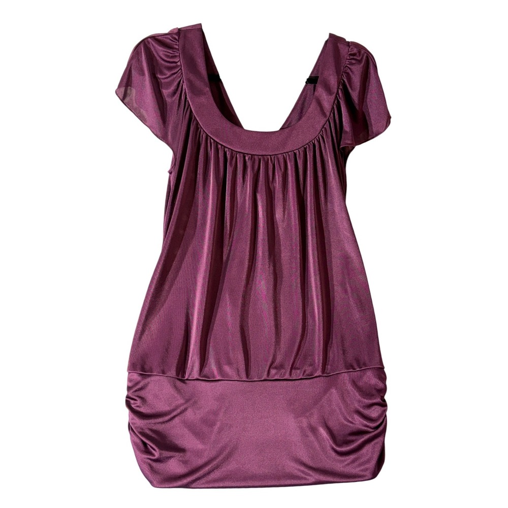 Y2K Studio Y Burgundy Ruched Tunic Top Satin V Back Size L